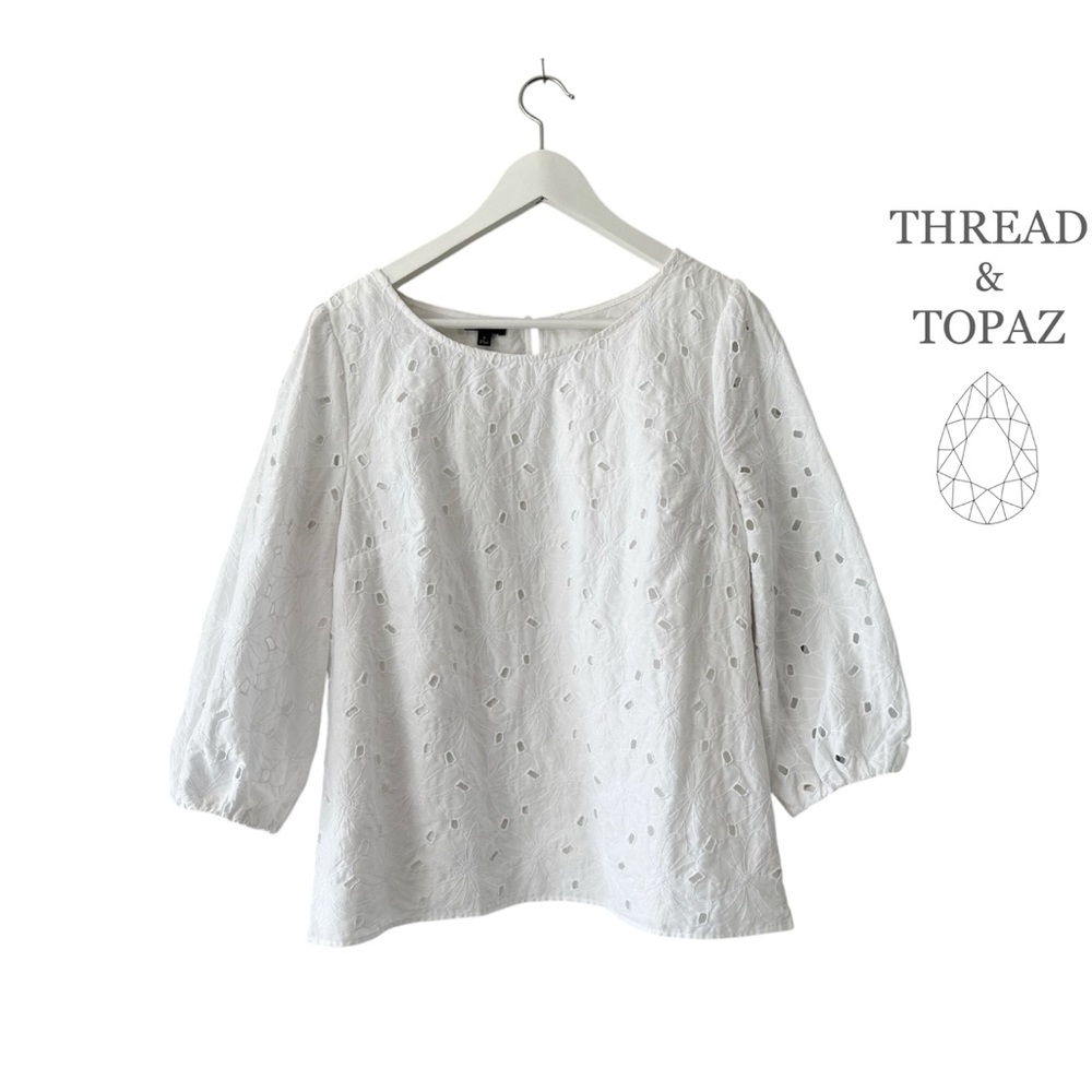 Talbots White Cotton Embroidered Eyelet Cutwork Top Size 8